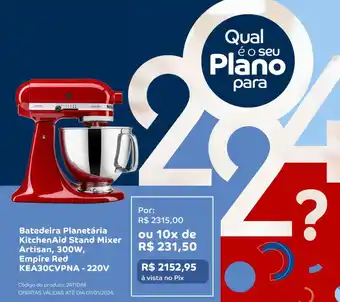 Batedeira Planetária KitchenAid Stand Mixer Artisan, 300W, Empire Red KEA30CVPNA - 220V