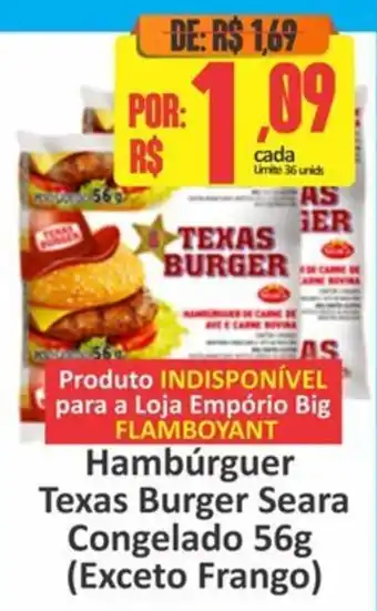 Hambúrguer Texas Burger Seara Congelado 56g (Exceto Frango)