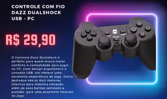 CONTROLE COM FIO DAZZ DUALSHOCK USB - PC