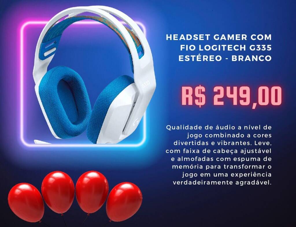 HEADSET GAMER COM FIO LOGITECH G335 ESTÉREO BRANCO oferta na Casas Bahia
