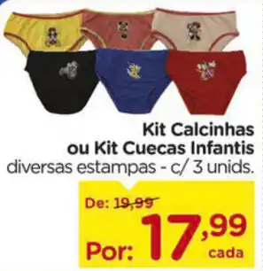 Carrefour Kit Calcinhas ou Kit Cuecas Infantis c/ 3 unids. oferta