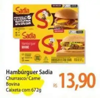 Atacadão Hambúrguer Sadia Churrasco/Came Bovina Caixeta com 672g oferta