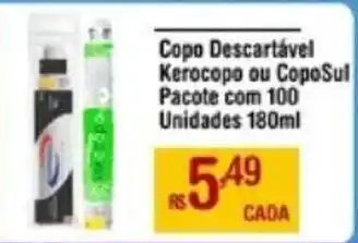 Max Atacadista Copo Descartável Kerocopo ou CopoSul Pacote com 100 Unidades 180ml oferta