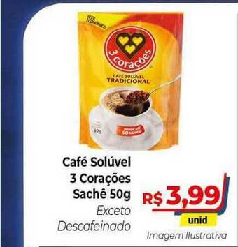 Hiper Moreira Café Solúvel 3 Corações 50g oferta