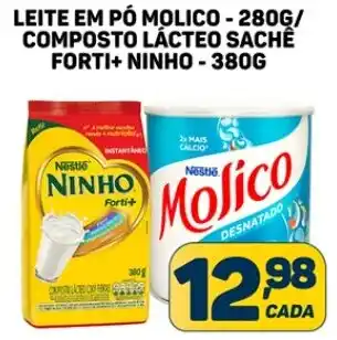 Dom Atacadista LEITE EM PÓ MOLICO - 280G/ COMPOSTO LÁCTEO SACHÊ FORTI+ NINHO - 380G oferta