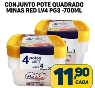 CONJUNTO POTE QUADRADO MINAS RED LV4 PG3 -700ML