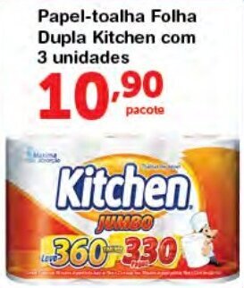 Roldão Papel-toalha Folha Dupla Kitchen com 3 unidades oferta