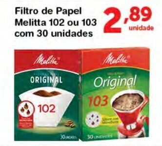 Roldão Filtro de Papel Melitta 102 ou 103 com 30unidades oferta