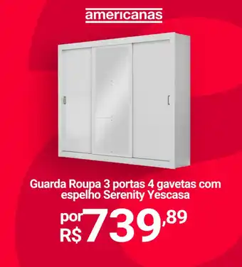 Guarda Roupa 3 portas 4 gavetas com espelho Serenity Yescasa