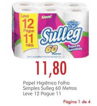 Epa Papel Higiênico Folha Simples Sulleg 60 Metros Leve 12 Pague 11 oferta