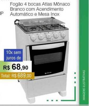 Copercana Fogão 4 Bocas Atlas Mônaco Branco Com Acendimento Automático E Mesa Inox oferta