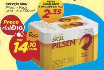 Dia Cerveja Skol Pilsen Pack Lata 6x350ml oferta