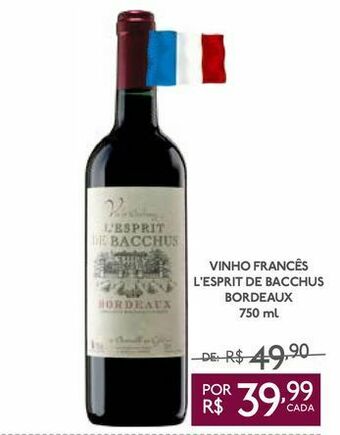 Vinho francês l'esprit de bacchus bordeaux 750 ml