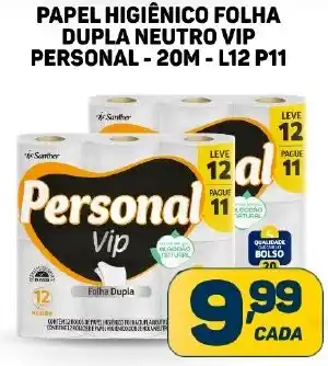 PAPEL HIGIÊNICO FOLHA DUPLA NEUTRO VIP PERSONAL - 20M - L12 P11
