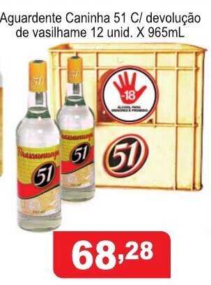 Calvo Atacadista Aguardente Caninha 51 c/ devolucao de Vasilhame 12 unid x 965ml oferta