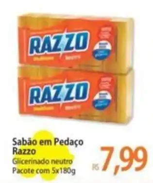 Sabão em Pedaço Razzo Glicerinado neutro Pacote com 5x180g