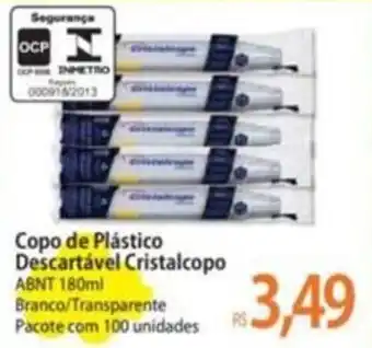Atacadão Copo de Plástico Descartável Cristalcopo ABNT 180ml Branco/Transparente Pacote com 100 unidades oferta