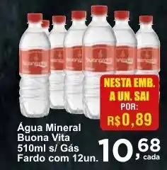Rossi Supermercado Água Mineral Buona Vita 510ml s/ Gás fardo com 12un oferta