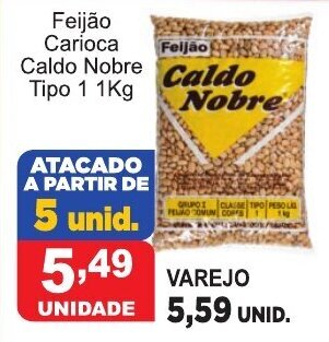 Calvo Atacadista Feijao Carioca Caldo Nobre 1kg oferta