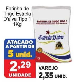 Calvo Atacadista Farinha de Trigo Estrela D'alva Tipo 1 1kg oferta