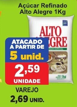 Calvo Atacadista Acucar Refinado Alto Alegre 1kg oferta
