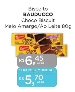 Supermercados Mundial Biscoito BAUDUCCO Choco Biscuit Meio Amargo/Ao Leite 80g oferta