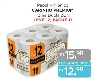 Papel Higiênico CARINHO PREMIUM Folha Dupla 30m LEVE 12, PAGUE 11