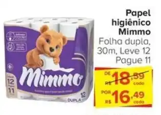 Papel higiênico Mimmo Folha dupla, 30m, Leve 12 Pague 11