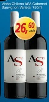Supermercados Guanabara Vinho Chileno AS3 Cabernet Sauvignon Varietal 750ml oferta