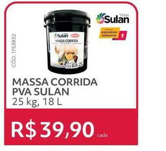 Telhanorte Massa Corrida Pva Sulan 25kg, 18L oferta