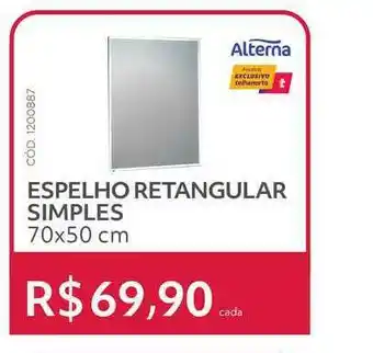 Telhanorte Espelho Retangular Simples 70 x 50cm oferta