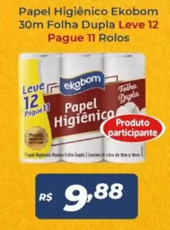Atakarejo Papel Higiénico Ekobom 30c Folha Dupla Leve 12 pague 11 rolos oferta