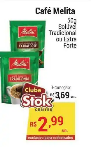 Stok Center Café Melita Solúvel Tradicional Ou Extra Forte 50g oferta