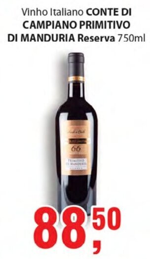 Supermercados Mundial Vinho Italiano Conte di Campiano Primitivo di Manduria Reserva 750ml oferta