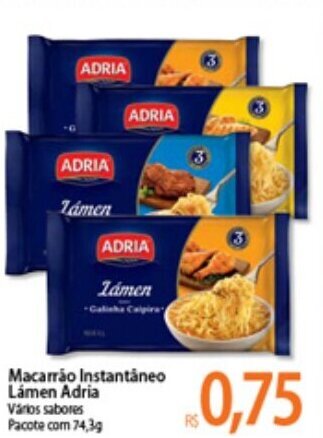 Atacadão Macarrao instantaneo Lamen Adria 74.3g oferta