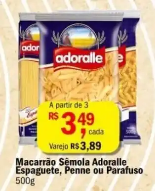 Macarrão Sêmola Adoralle Espaguete, Penne ou Parafuso 500g