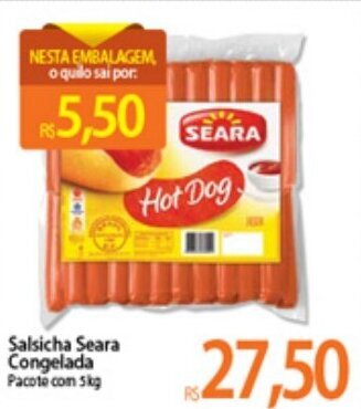 Atacadão Salsicha Seara Congelada 5kg oferta
