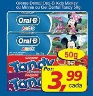 Supermercados Guanabara Creme Dental Oral-B Kids Mickey ou Minnie ou Gel Dental Tandy 50g oferta