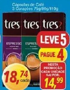 Supermercados Guanabara Capsulas de Cafe 3 Coracoe 75g/80g/110g oferta