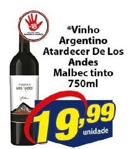 Vencedor Atacadista Vinho Argentino Atardecer De Los Andes Malbec tinto 750ml oferta