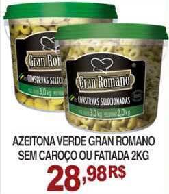Azeitona Verde Gran Romano Sem Caroço Ou Fatiada 2kg