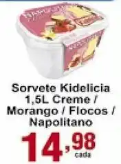 Rossi Supermercado Sorvete Kidelicia 15L Creme/ Morango/ Flocos/ Napolitano oferta