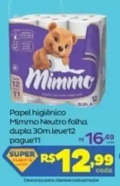 Super Lagoa Papel Higiénico Mimmo Neutro folha dupla 30m leve12 pague11 oferta