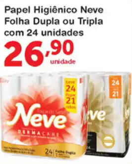 Roldão Papel Higiénico Neve Folha Dupla ou Tripla com 24 unidades oferta
