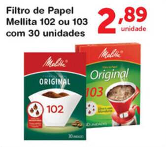 Filtro de Papel Melitta 102 ou 103 com 30unidades