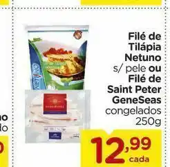 Carrefour Filé de tilápia netuno s/ pele ou filé de saint peter geneseas congelados 250g oferta