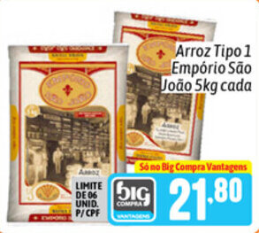 Supermercados Big Compra Arroz tipo 1 Emporio Sao Joao 5kg cada oferta