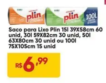 Atacado Vem Saco para Lixo Plin 151 39X58cm 60 unid, 301 59X82cm 30 unid, 501 63X80cm 30 unid ou 1001 75X105cm 15 unid oferta