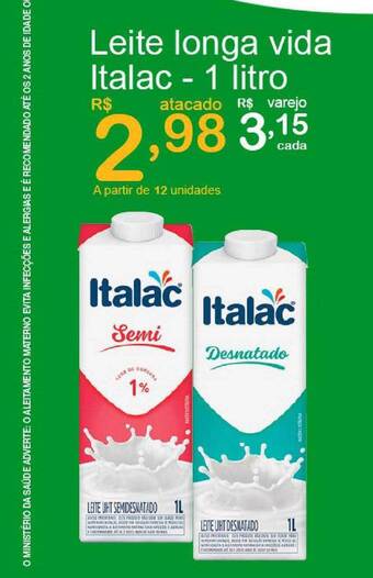 Giga Atacado Leite Longa Vida Italac 1L oferta