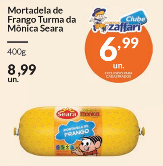 Mortadela de Frango Turma da Monica Seara 400g oferta na Comercial Zaffari